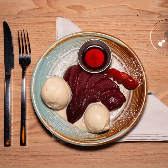 Poached Pear.