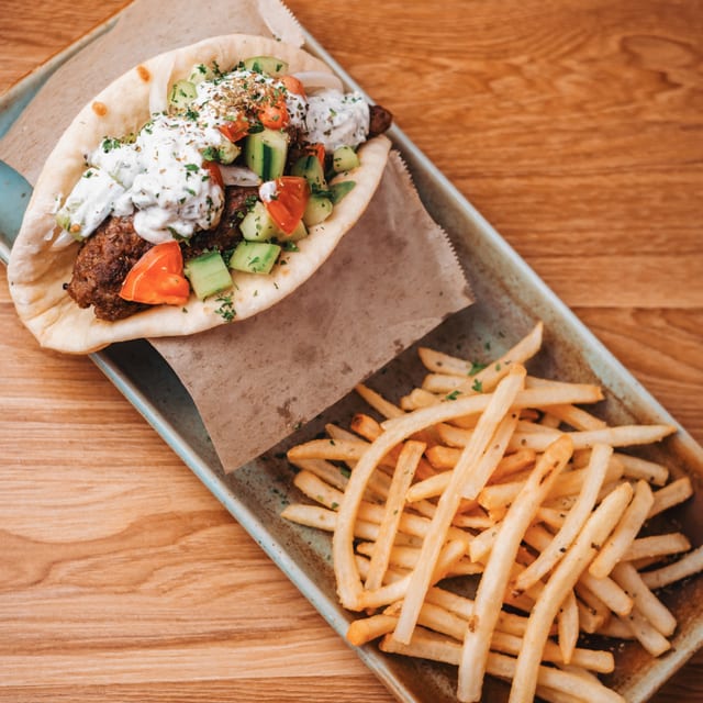 Keftedes Souvlaki Pita Sandwich.